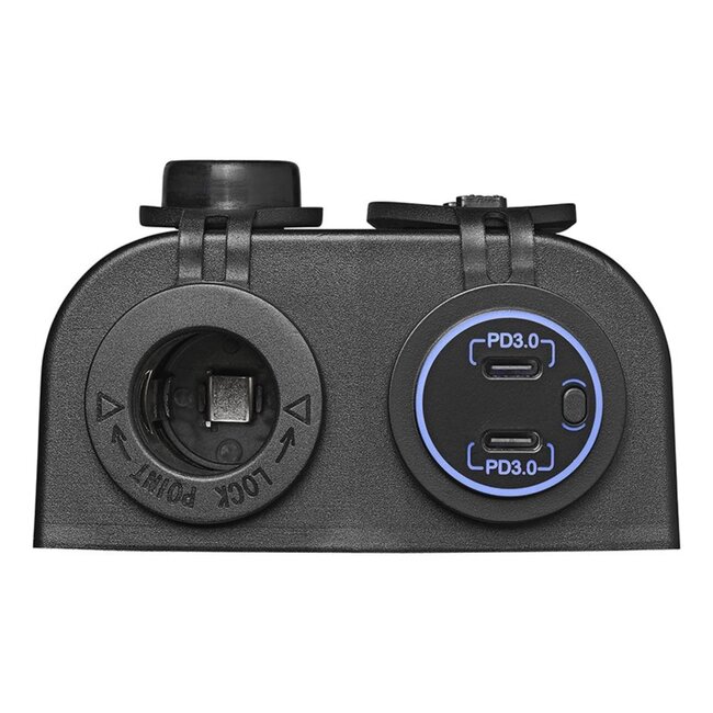 ProPlus Opbouw kit - 12V stekkerdoos + 2x USB snellader - Type C - Auto - 3A