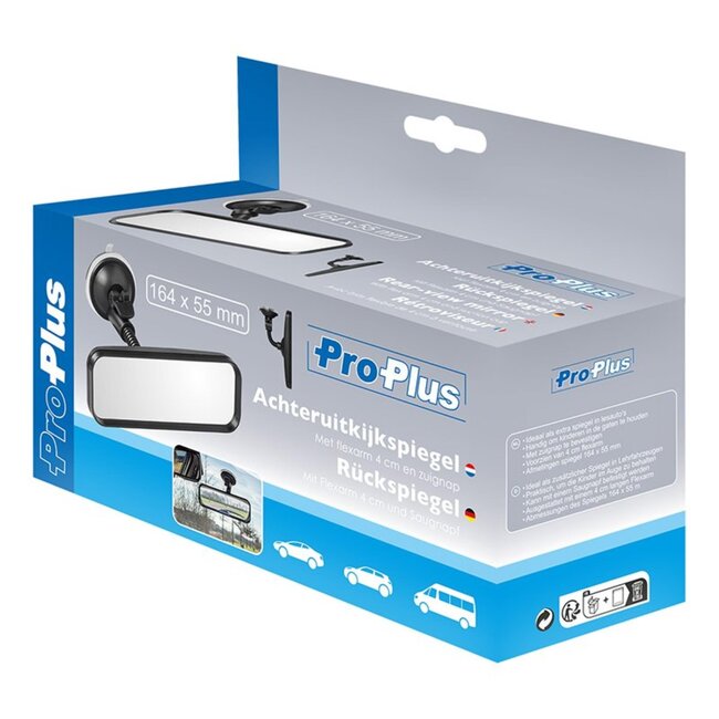 ProPlus Achteruitkijkspiegel - Flexarm en Zuignap - 164 x 55 mm - Compact en Verstelbaar