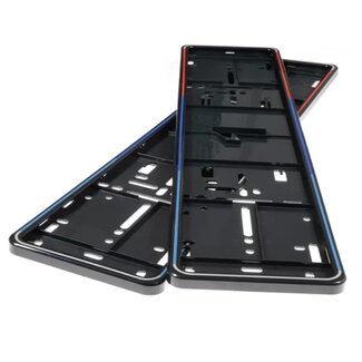 Alti Giri kentekenplaathouders - ABS plastic - motorsportstijl met kliksysteem - 52x11 cm - lichtblauw/blauw/rood - 2 stuks - auto