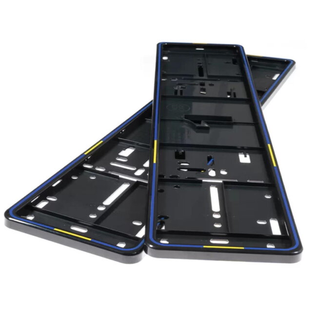 Alti Giri kentekenplaathouders - ABS - kliksysteem met 14 nokjes - 52 x 11 cm - Zweedse vlagkleuren - set van 2 - auto