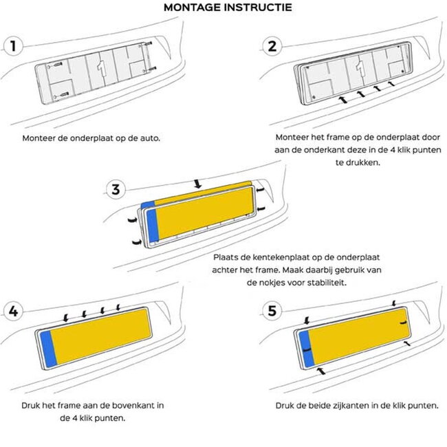 Alti Giri kentekenplaathouders - ABS-kunststof - krasvrij kliksysteem - 52 x 11 cm - Franse vlagkleuren - 2 stuks - auto exterieur