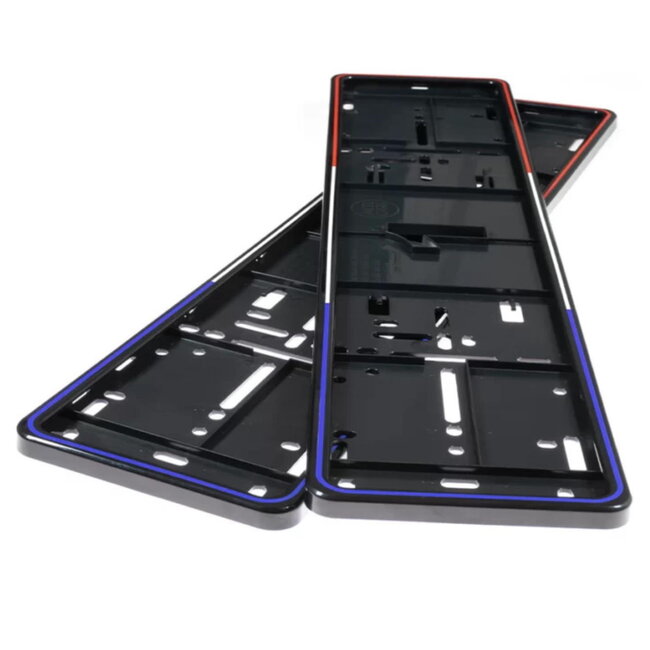 Alti Giri kentekenplaathouders - ABS-kunststof - krasvrij kliksysteem - 52 x 11 cm - Franse vlagkleuren - 2 stuks - auto exterieur