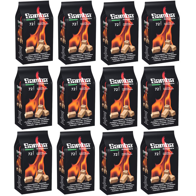 Samba Omdoos Aanmaakblokjes - 12x72 Stuks voor BBQ & Openhaard