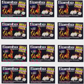 Samba Aanmaakblokjes - kerosine - snelle ontbranding - wit - 12 pakjes van 120 (1440 stuks) - barbecue, haard en kampvuur