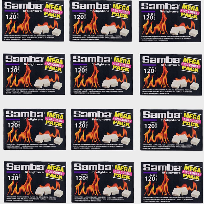 Samba Aanmaakblokjes - kerosine - snelle ontbranding - wit - 12 pakjes van 120 (1440 stuks) - barbecue, haard en kampvuur