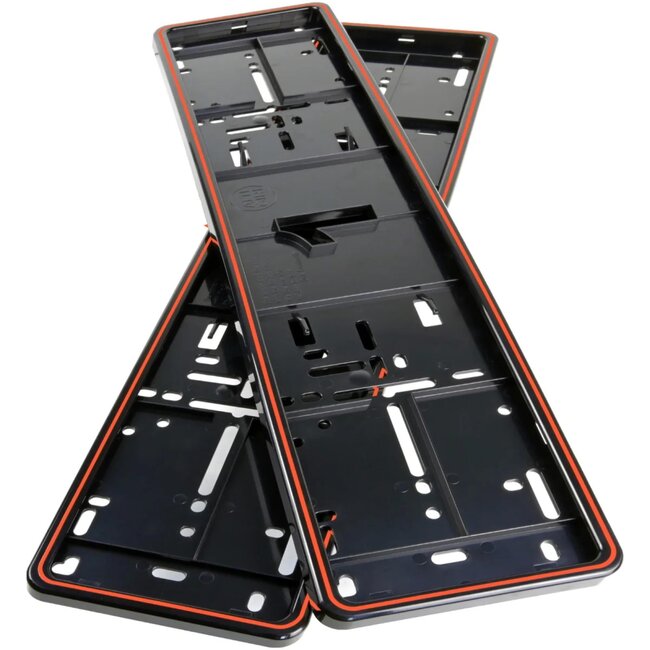 Alti Giri Kentekenplaathouders - ABS - krasvrij kliksysteem met 14 nokjes - 52 x 11 cm - rood - 2 stuks - voor auto