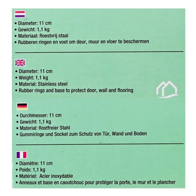 Benson Stijlvolle RVS deurstopper - 11 cm - zwaar en beschermend