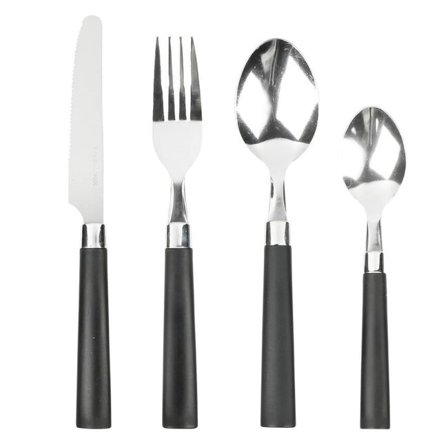 Benson 16-delige bestekset - Modern design - Zwarte handvaten - RVS - Vaatwasserbestendig