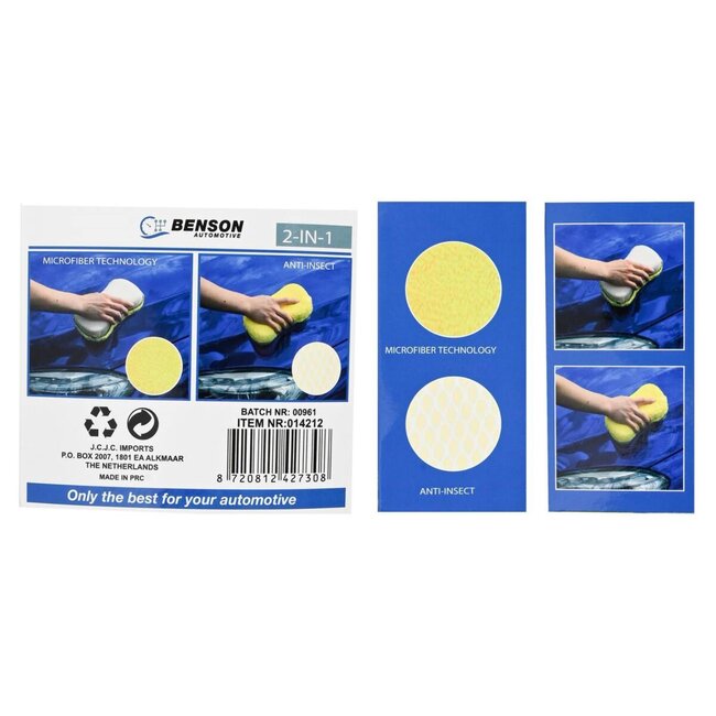 Benson Autospons 2-in-1 - Krasvrij - Efficiënt - 23,5 x 10,5 cm - Geel