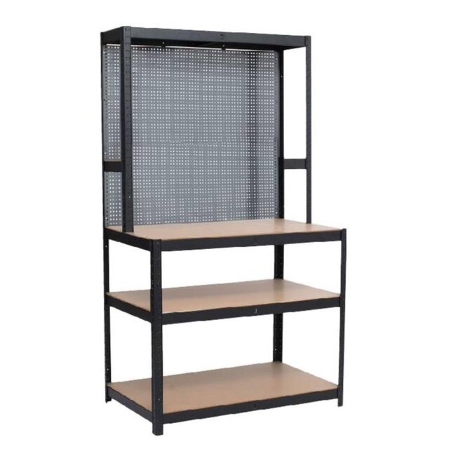 Benson Robuuste werkbank - hout en staal - 180x90x60 cm - met gereedschapswand en opbergruimte