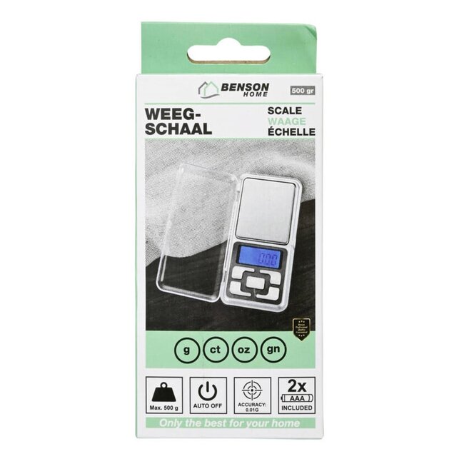 Benson Digitale precisieweegschaal - compact - nauwkeurig - 500 gram - LCD-scherm - tarrafunctie