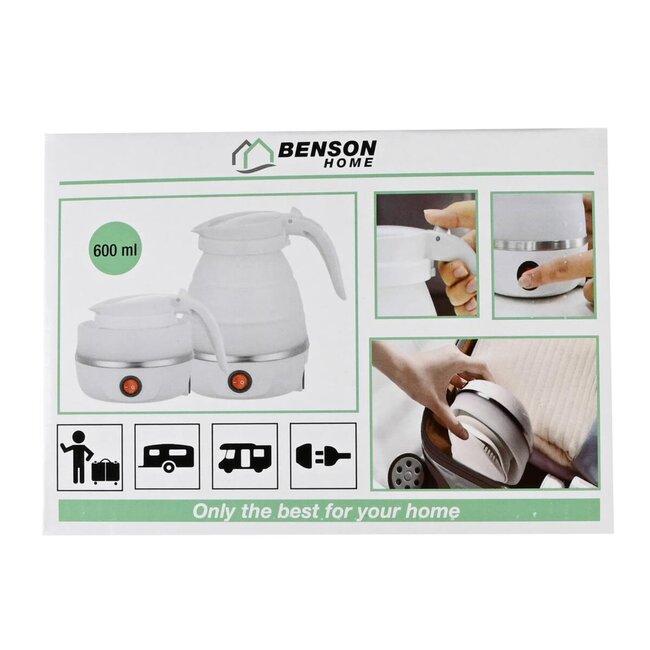 Benson Opvouwbare waterkoker - compact - 600 ml - ideaal voor reizen - snel en veilig