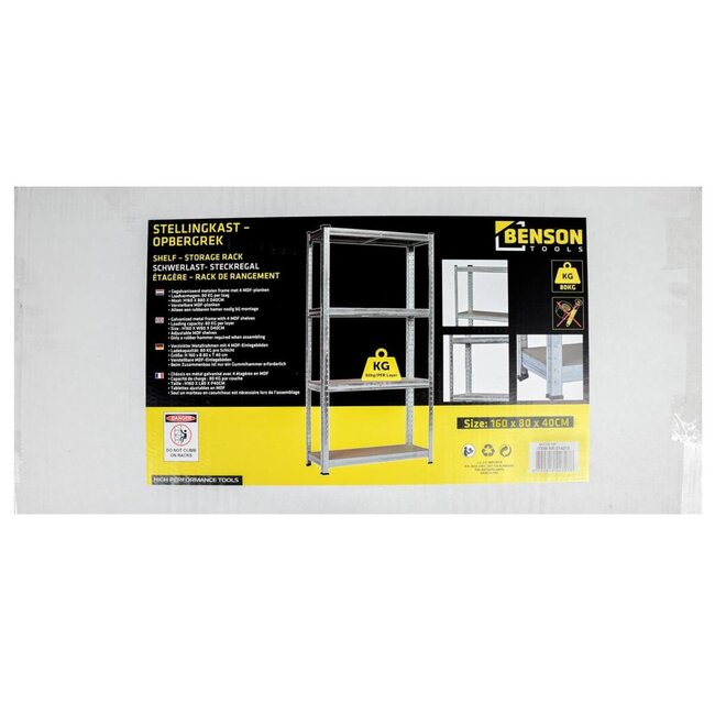 Benson Ruime stellingkast - verstelbare planken - stevig metalen frame - 160x80x40 cm