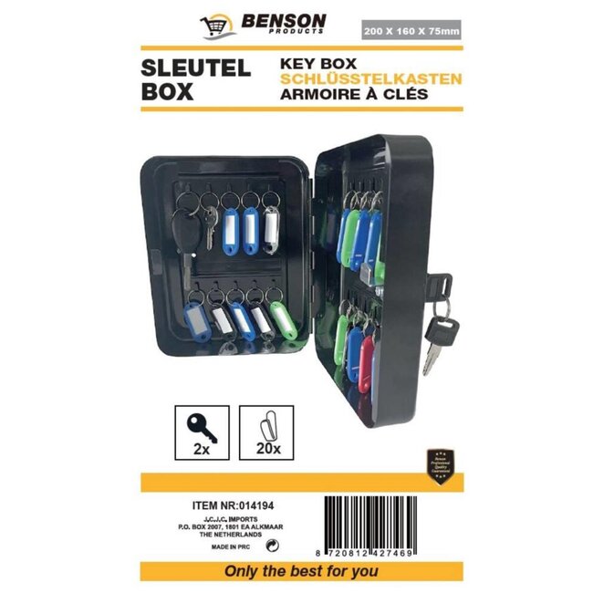 Stahlex Sleutelkast - 20 haken - Veilig en elegant - Zwart - 200 x 160 x 75 mm