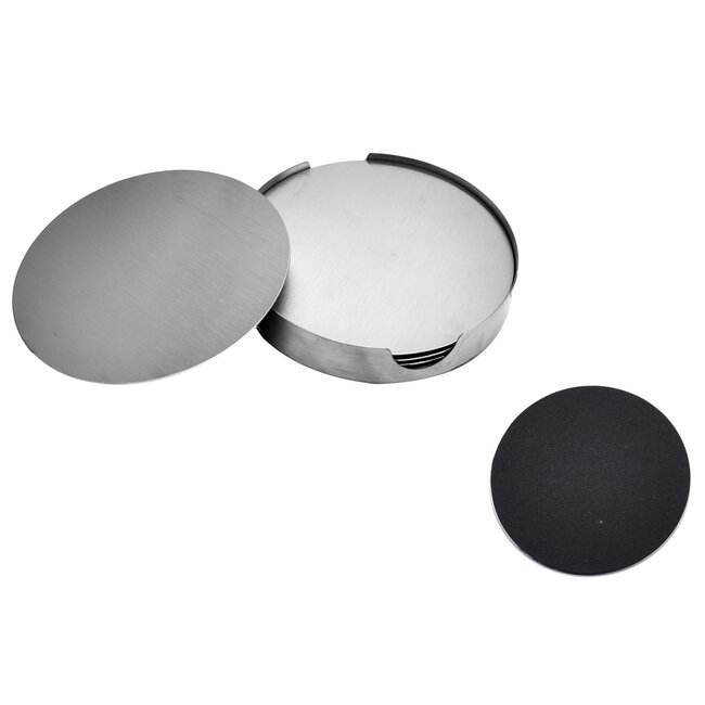 Benson Set van 6 zilveren RVS onderzetters met houder - 10 cm diameter - stijlvol en duurzaam