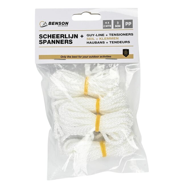 Benson Set van 4 scheerlijnen - nylon - 3 mm diameter - 200 cm - wit