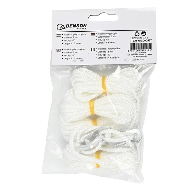 Benson Set van 4 scheerlijnen - nylon - 3 mm diameter - 200 cm - wit