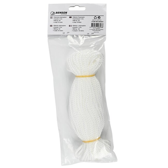 Benson Scheerlijn touw - 3 mm - 20 meter - wit - UV-bestendig - 12-gevlochten