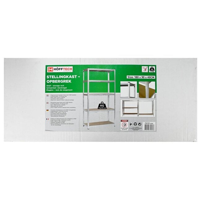 Benson Grote stellingkast - robuust - verstelbare planken - 180x90x40 cm - 175 kg per plank