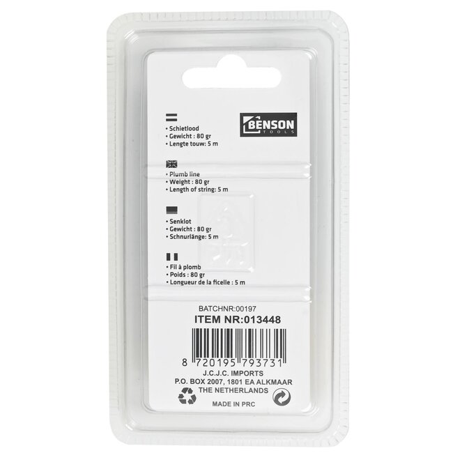 Benson Schietlood - 80 gram - 5 meter touw - Nauwkeurige verticale metingen - Duurzaam ontwerp