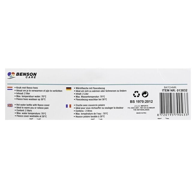 Benson Kruik met fleece hoes - 2 liter - Warmte en comfort - Pijnverlichting - Milieuvriendelijk