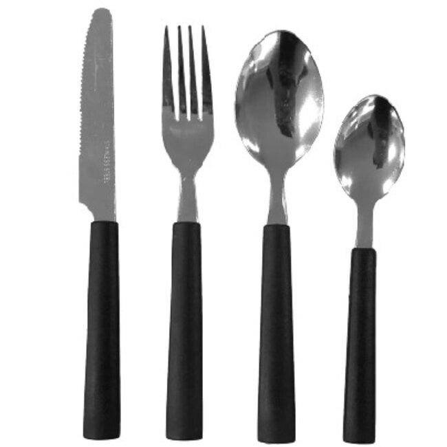 Benson 16-delige bestekset - Modern design - Zwarte handvaten - RVS - Vaatwasserbestendig