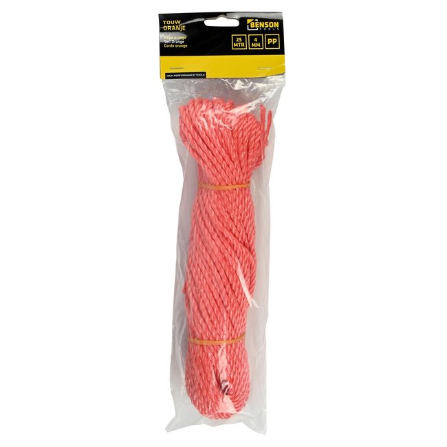 Benson Oranje polypropyleen touw - 4 mm - 25 meter - 400 kg breeksterkte