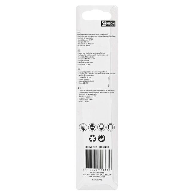 Benson IJzerzaagbladen Junior - 150 mm - Set van 10 - Hoge kwaliteit - Nauwkeurige snede