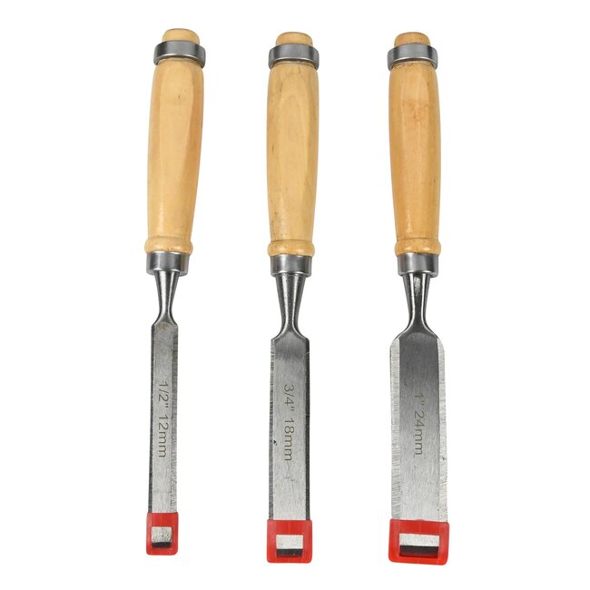 Benson Houtbeitelset - 3 delig - 12, 18, 24 mm - Comfortabele houten greep - Duurzaam staal
