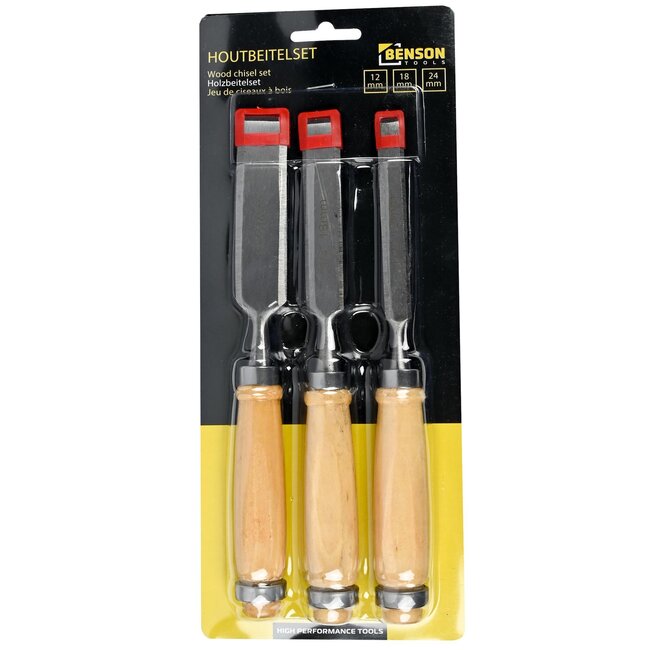 Benson Houtbeitelset - 3 delig - 12, 18, 24 mm - Comfortabele houten greep - Duurzaam staal