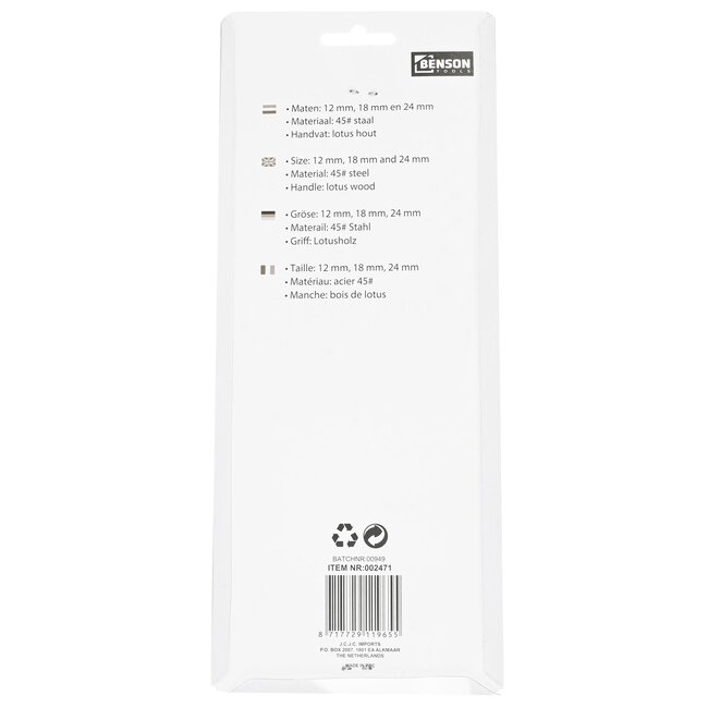 Benson Houtbeitelset - 3 delig - 12, 18, 24 mm - Comfortabele houten greep - Duurzaam staal