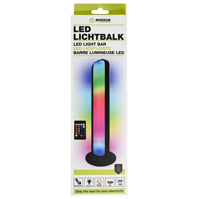 Benson Veelzijdige LED lichtbalk - RGB en wit - 4 lichtmodi - USB-voeding - 26,5 cm - zwart