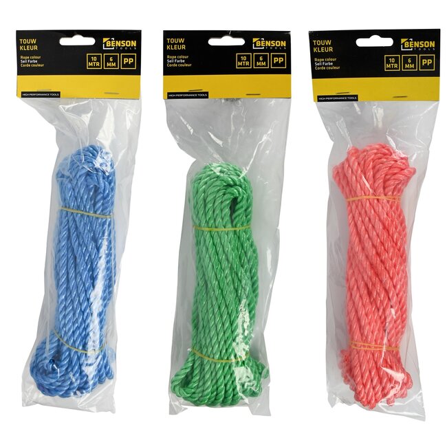 Benson Sterk polypropyleen touw - 6 mm x 10 m - kleurrijk en veelzijdig