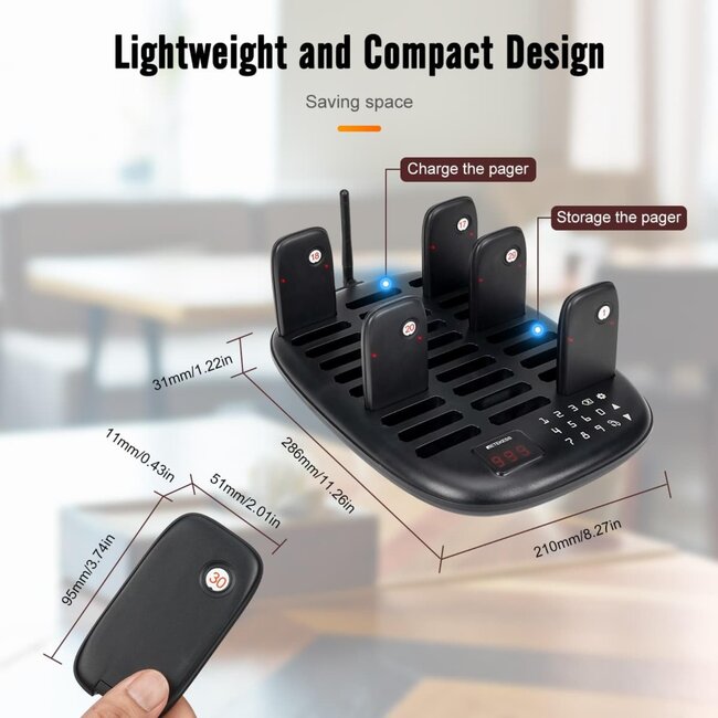 Retekess Gasten oproepsysteem - kunststof behuizing - 23,4 x 14,3 x 3,1 cm - draadloos - zwart - 30 ontvangers - horeca