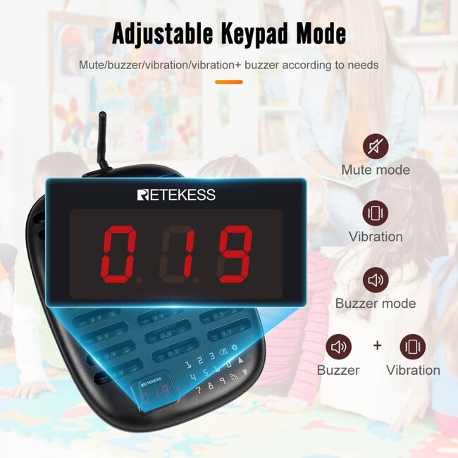 Retekess Gasten oproepsysteem - kunststof behuizing - 23,4 x 14,3 x 3,1 cm - draadloos - zwart - 30 ontvangers - horeca