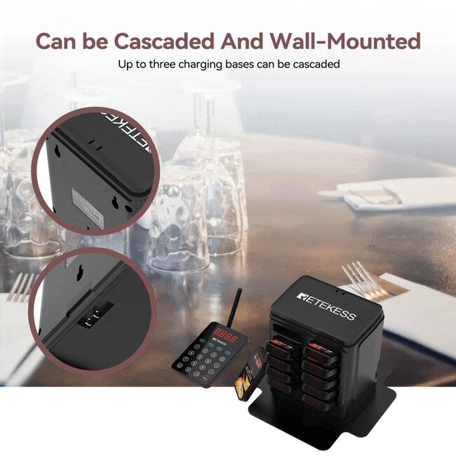 Retekess Horeca oproepsysteem - polycarbonaat - IP67 waterdicht, 500 m - zwart - 10 ontvangers - muurmontage, uitbreidbaar