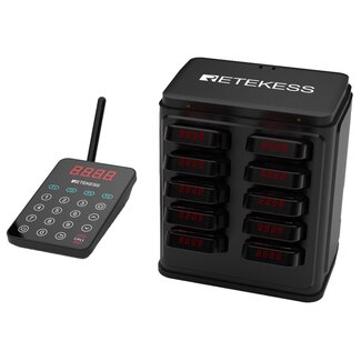 Retekess Horeca oproepsysteem - polycarbonaat - IP67 waterdicht, 500 m - zwart - 10 ontvangers - muurmontage, uitbreidbaar