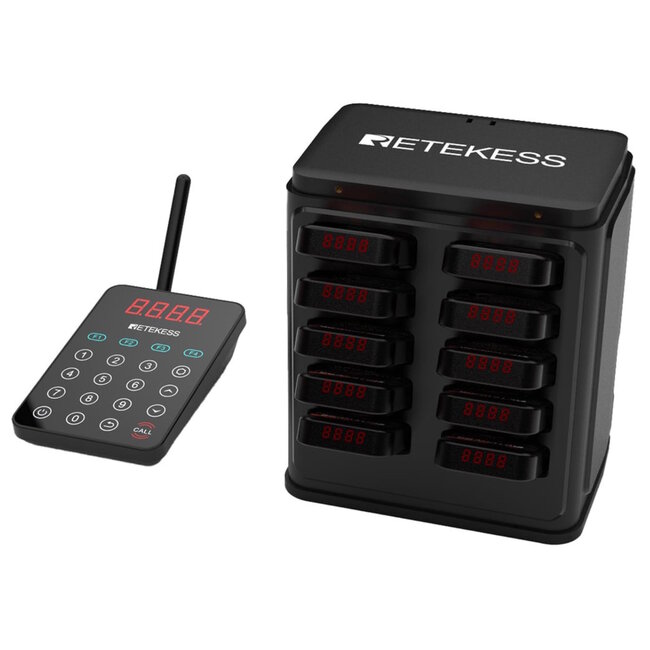 Retekess Horeca oproepsysteem - polycarbonaat - IP67 waterdicht, 500 m - zwart - 10 ontvangers - muurmontage, uitbreidbaar