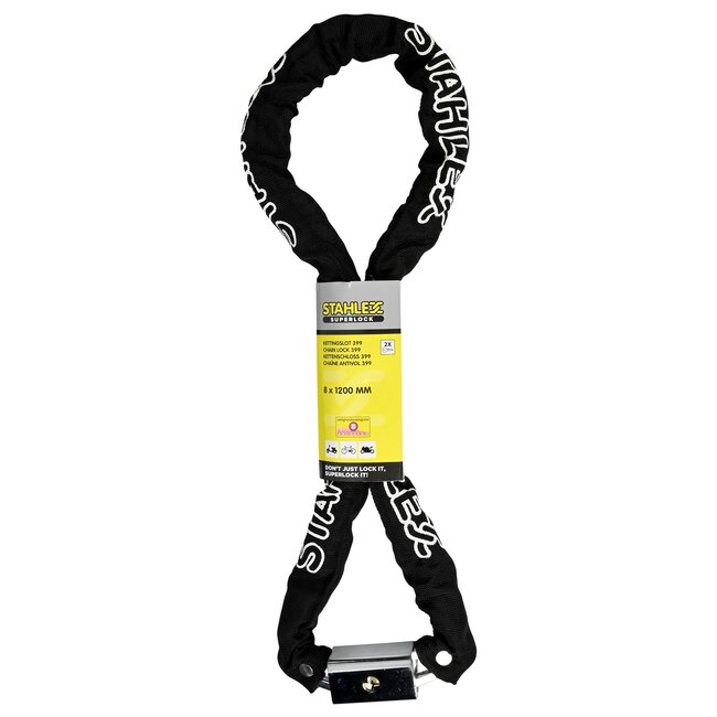 Stahlex Kettingslot - Gehard Staal - 120 cm - 8 mm - Inclusief 2 Sleutels - Zwart