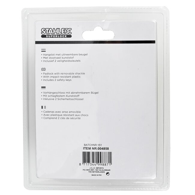 Stahlex Hangslot - 75 mm - Inclusief 3 sleutels - Ultieme beveiliging - Gehard staal