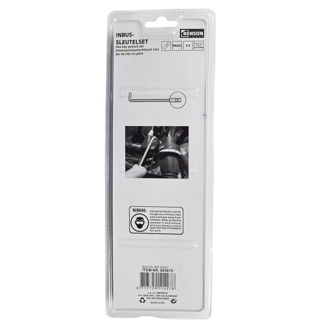 Benson 9-delige inbussleutelset - chroom vanadium - 1.5-10 mm - bol hoofd - satijncoating