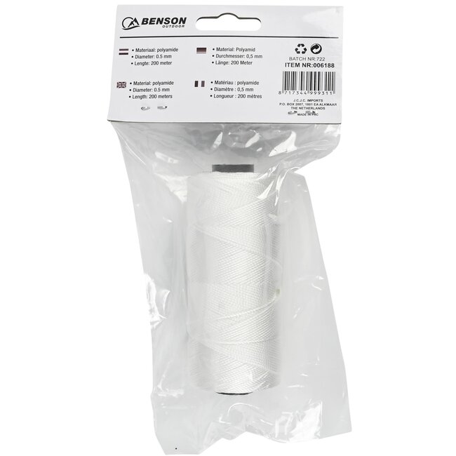 Benson Sterk en veelzijdig vliegertouw - 200 meter - 0,5 mm - wit