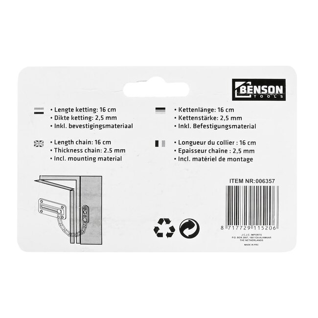 Benson Deurketting - RVS en nikkel - 16 cm - Inclusief bevestigingsmateriaal