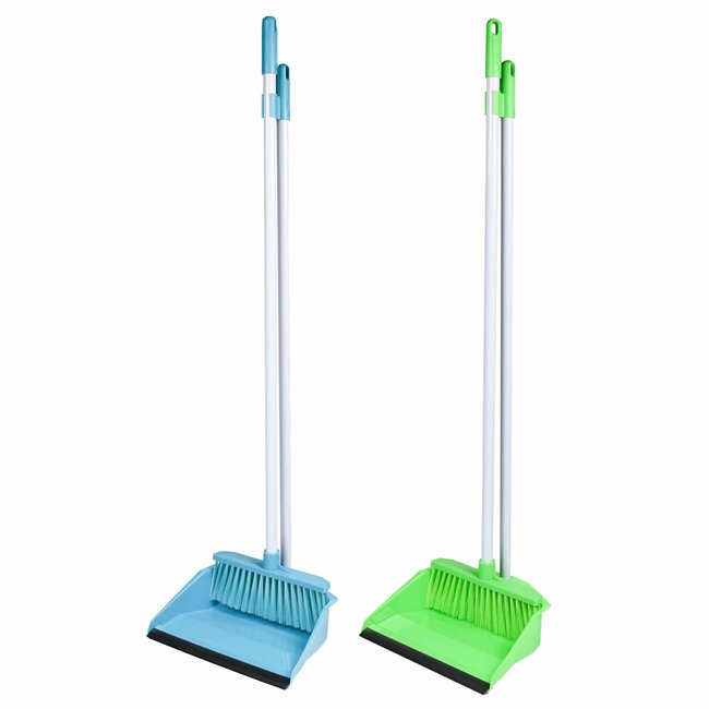 Benson Stoffer en blik met lange steel - rugvriendelijk - ergonomisch ontwerp - blauw of groen - 87 cm hoog