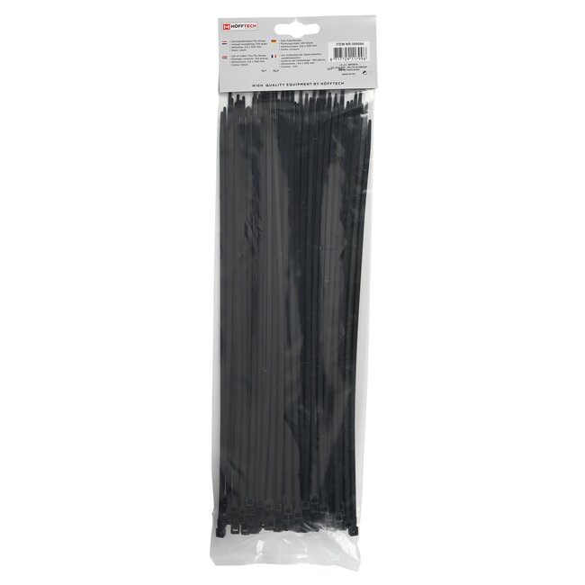 Hofftech Zwarte tie ribs - 3.6 x 300 mm - 100 stuks - UV-bestendig - Duurzaam nylon