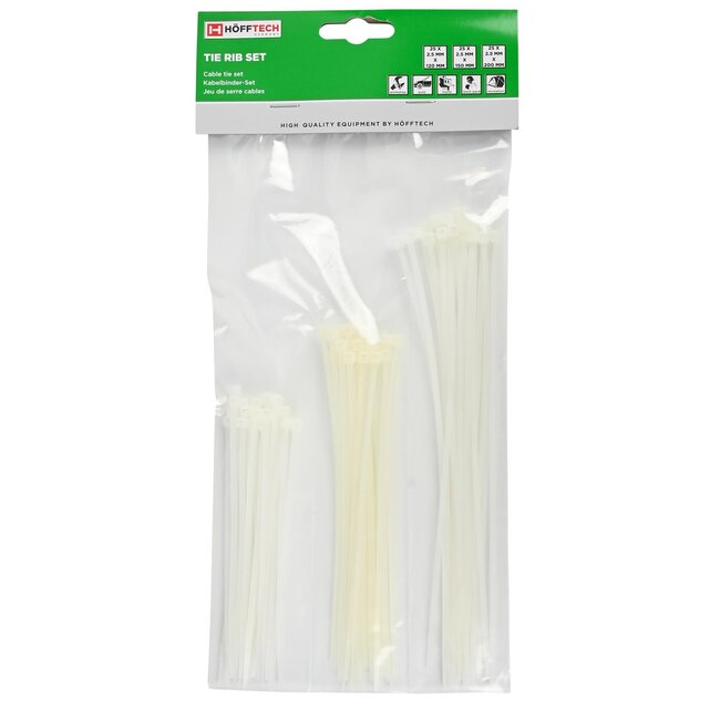 Hofftech Kabelbinders set - 75 stuks - wit - diverse maten - sterk en duurzaam