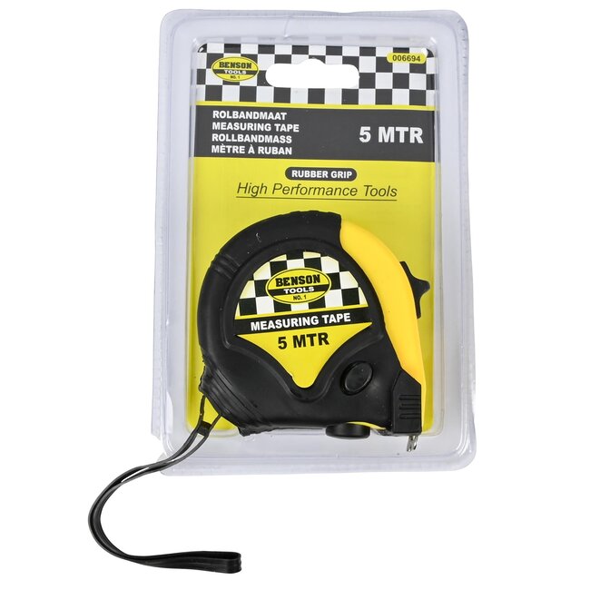 Benson Rolmaat - Meetlint Rubber - 5 meter - 19 mm - Lichtgewicht - Handig vergrendelsysteem