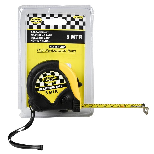 Benson Rolmaat - Meetlint Rubber - 5 meter - 19 mm - Lichtgewicht - Handig vergrendelsysteem