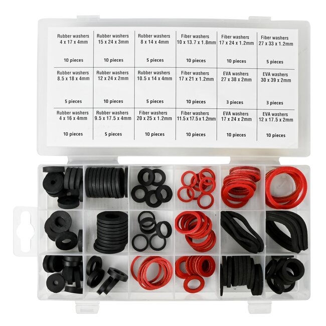 Benson Complete set afdichtingsringen - 141 stuks - 18 maten - rubber, fiber, EVA - voor sanitair en lekbescherming
