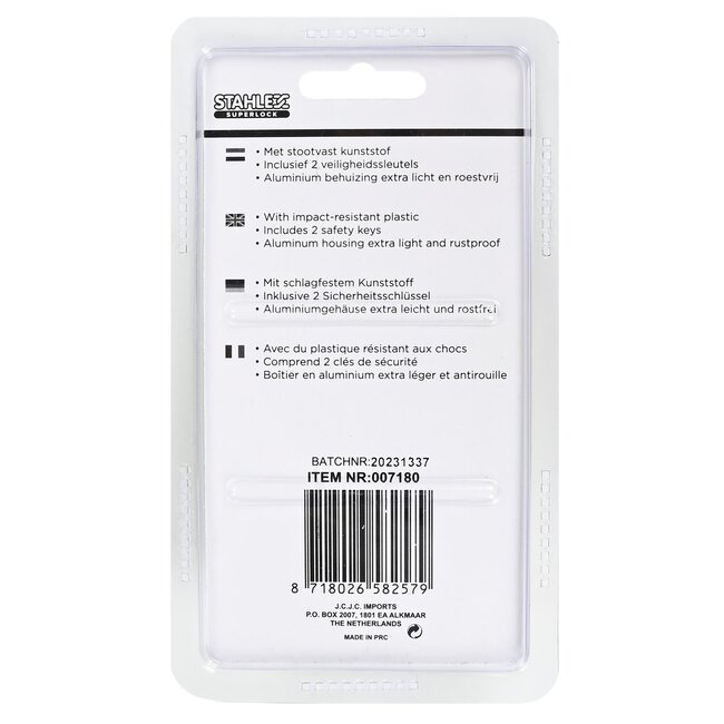 Stahlex Hangslot aluminium - kleurrijk - 40 mm - lichtgewicht - stootvast - met 2 sleutels
